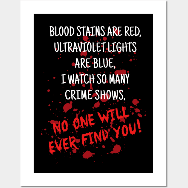 Blood Stains are Red Ultraviolet Lights are Blue (Light) Wall Art by HalloweenTown